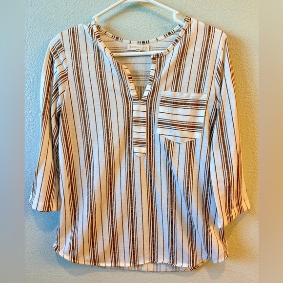Eden & Olivia Tops - Eden & Olivia Women's Striped Brown and White Blouse